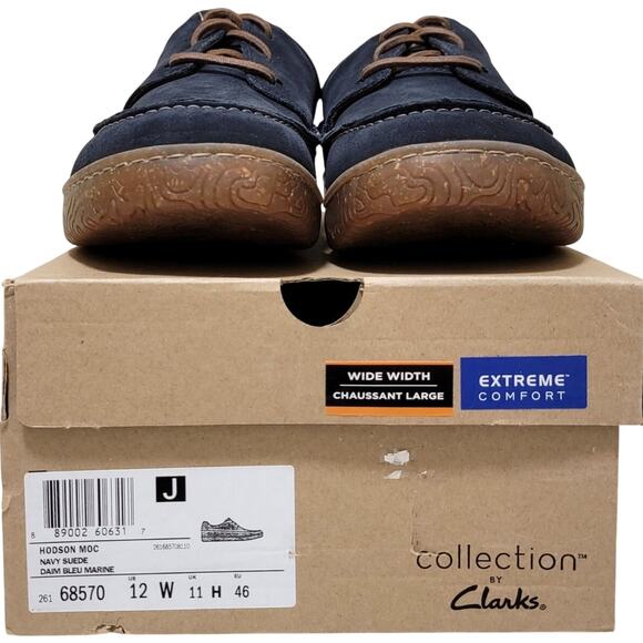Clarks Men Hodson Moc Toe Casual Derby Oxfords Size US 12W Navy Blue Suede